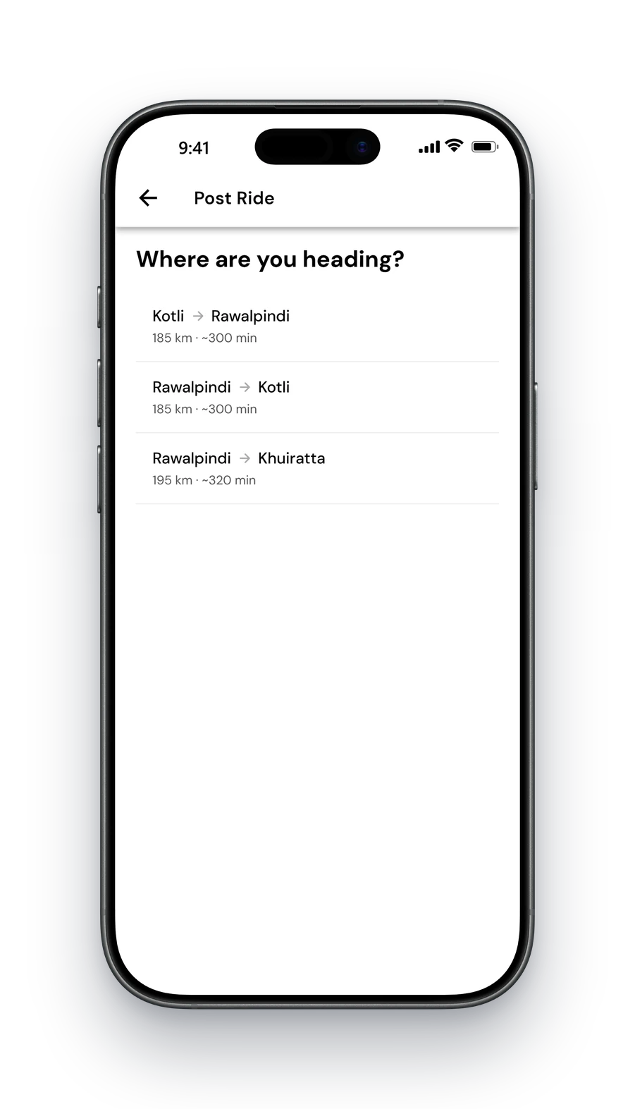 Travinso driver app: post a ride by choosing a route