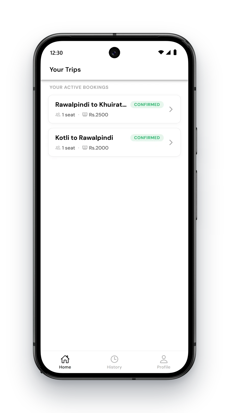 Travinso rider app: confirmed bookings